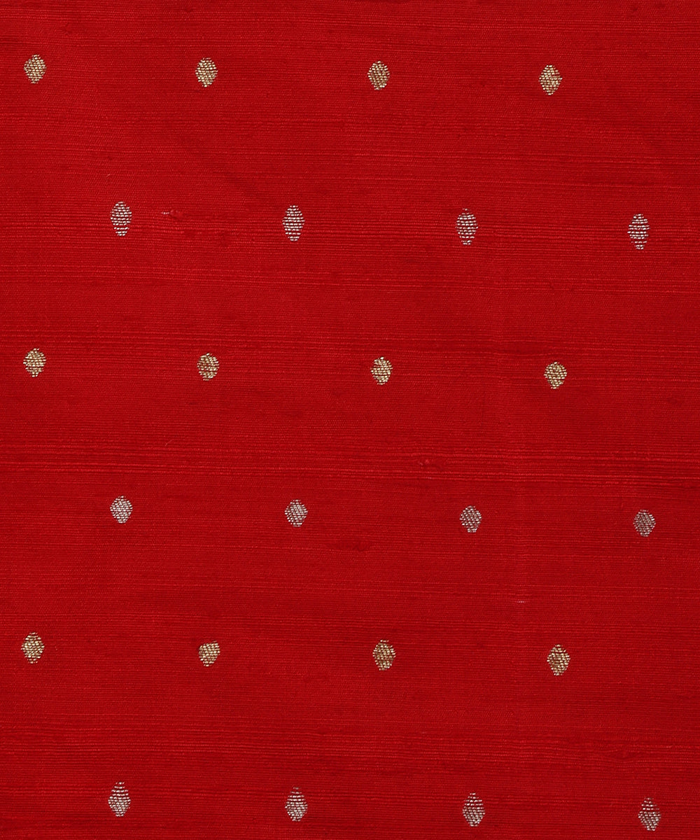 Red Pure Banarasi Tusser Fabric With Zari Booti
