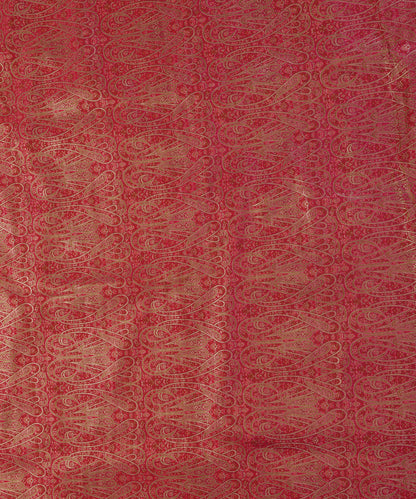 Rani Pink Handloom Pure Katan Silk Paisley Motif Resham Three Color Zari Brocade Fabric
