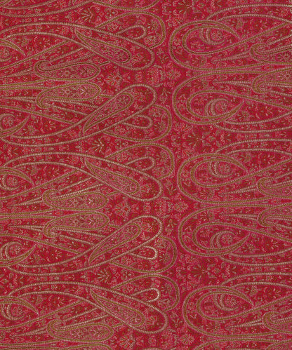 Rani Pink Handloom Pure Katan Silk Paisley Motif Resham Three Color Zari Brocade Fabric