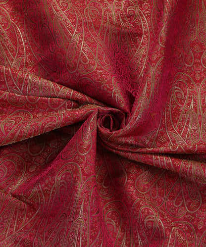 Rani Pink Handloom Pure Katan Silk Paisley Motif Resham Three Color Zari Brocade Fabric