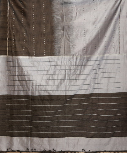 Black-Grey Handloom Cotton Silk Ikat Saree With Strings of Music Motif