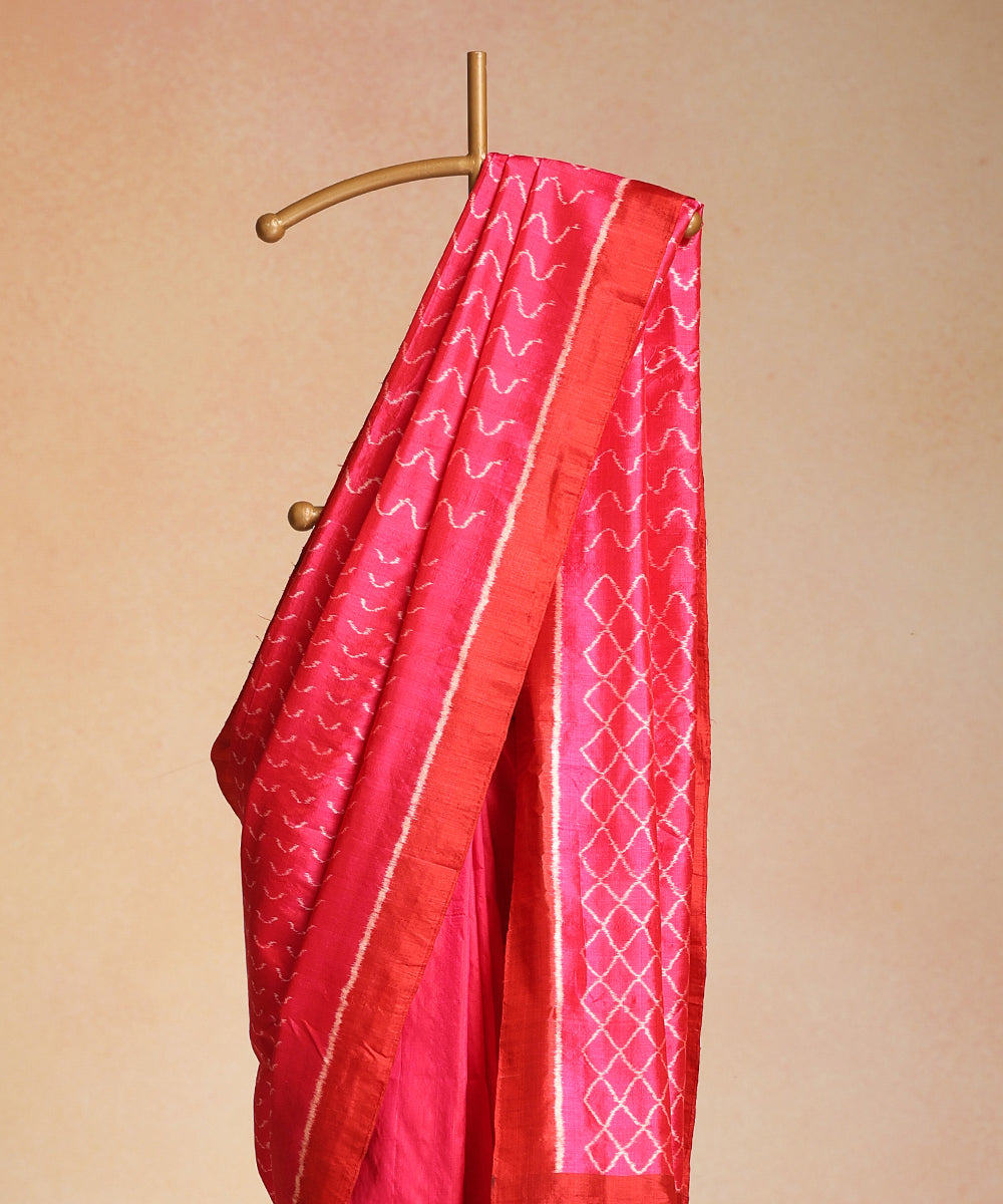 Rani Pink Handloom Wavy Motif Silk Ikat Saree