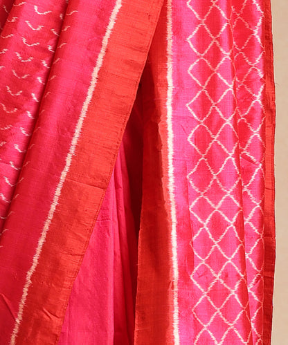 Rani Pink Handloom Wavy Motif Silk Ikat Saree