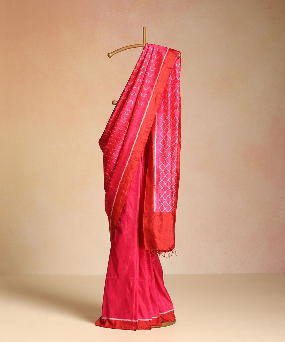 Rani Pink Handloom Wavy Motif Silk Ikat Saree