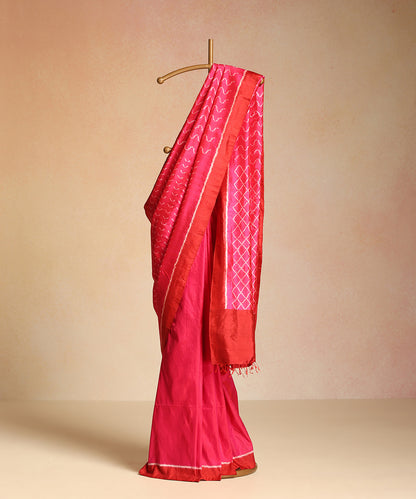 Rani Pink Handloom Wavy Motif Silk Ikat Saree