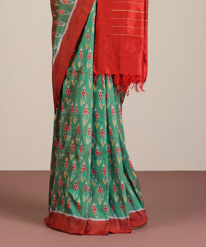 Green Handloom Palash Phool Motif Silk Ikat Saree