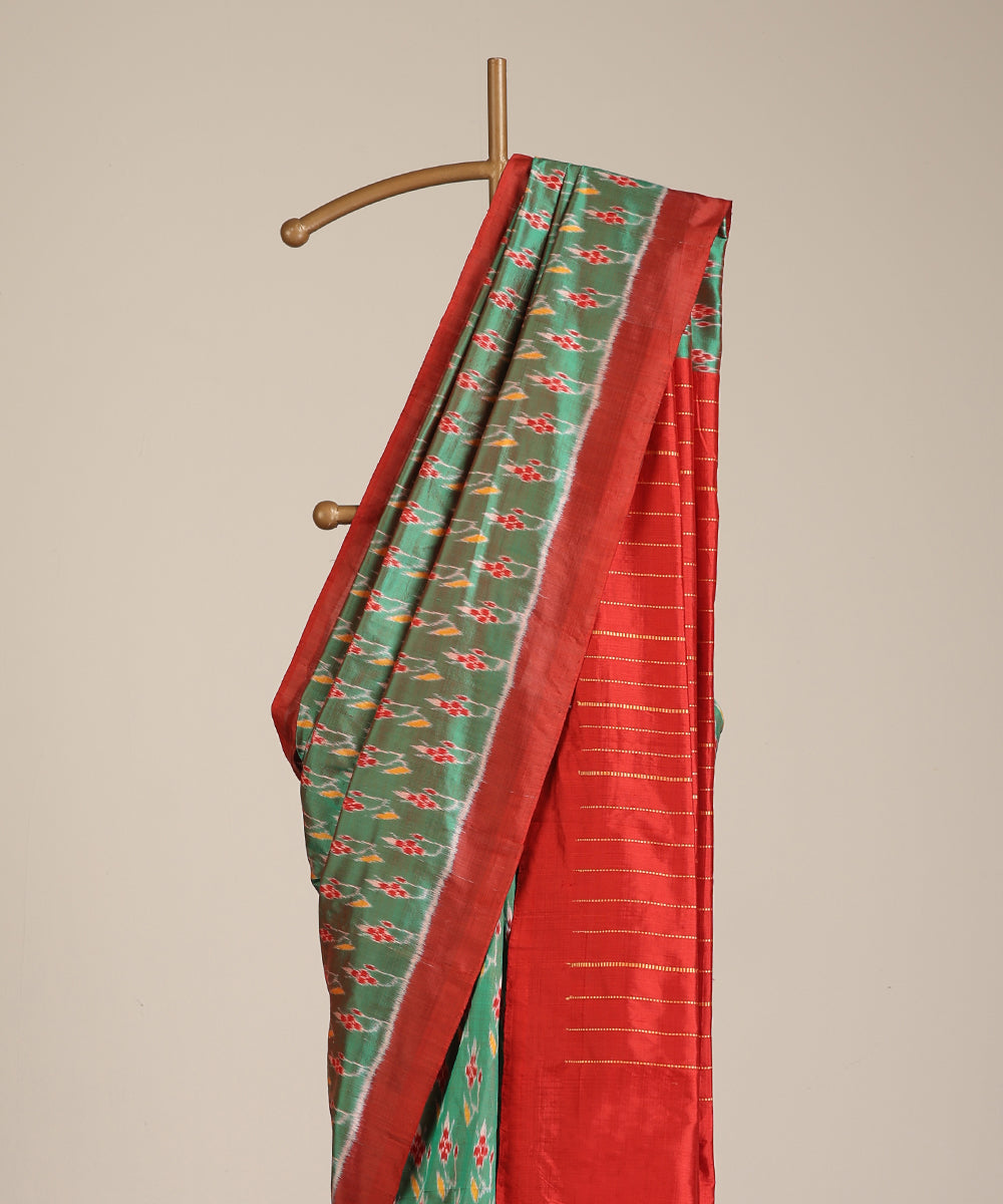 Green Handloom Palash Phool Motif Silk Ikat Saree