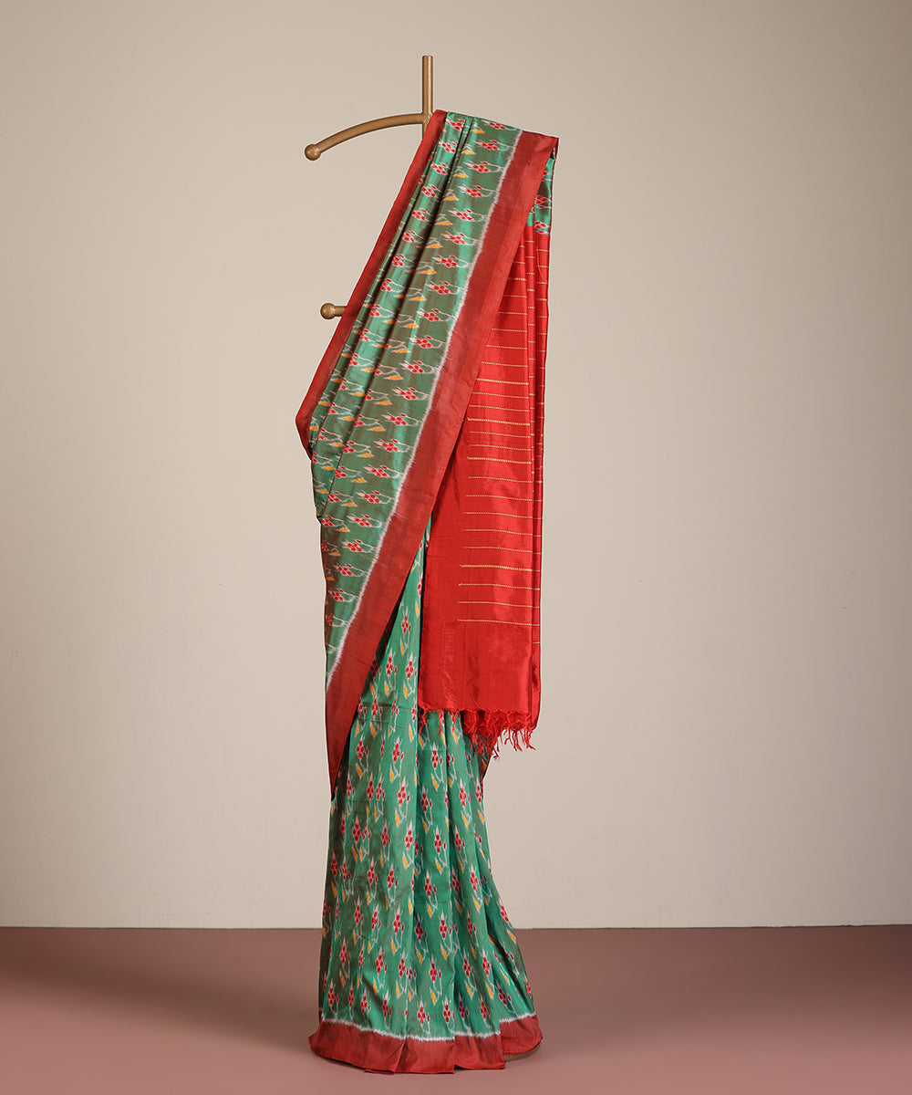Green Handloom Palash Phool Motif Silk Ikat Saree