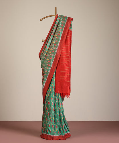 Green Handloom Palash Phool Motif Silk Ikat Saree