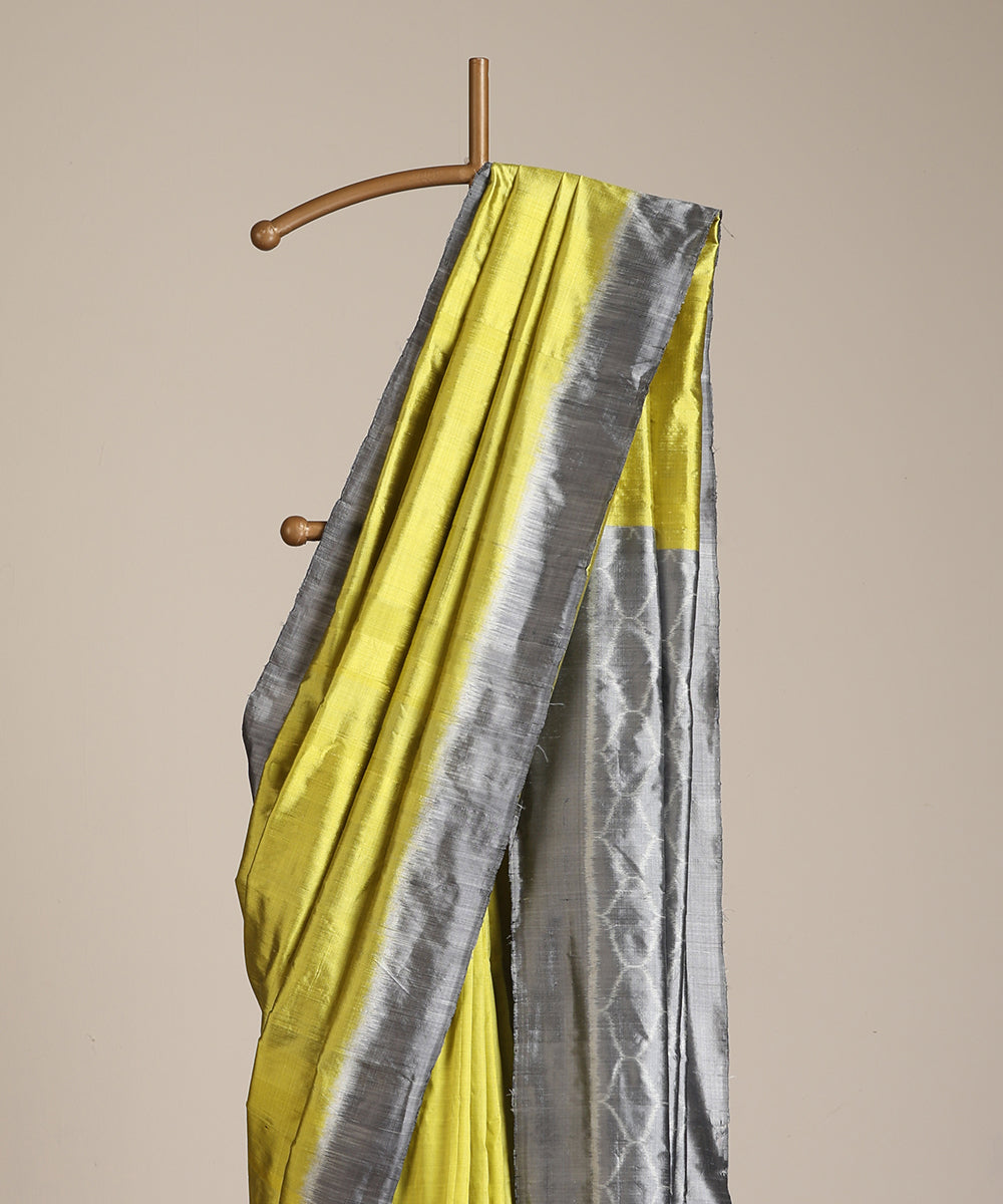 Lime Handloom Silk Ikat Saree With Jaali Motif