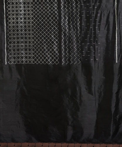 Black Handloom Silk Ikat Saree With Geometrical Motifs