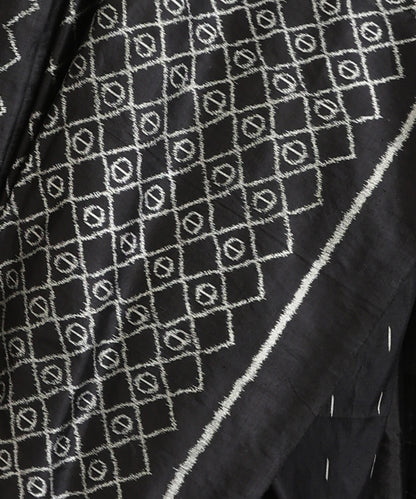 Black Handloom Silk Ikat Saree With Geometrical Motifs