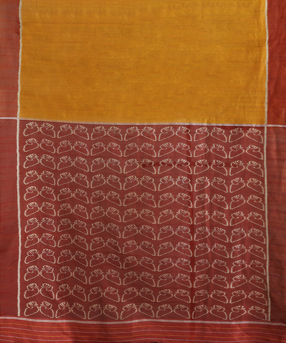 Mustard Handloom Cotton Silk Ikat Saree With Shankh Motif