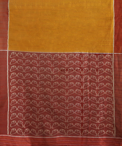 Mustard Handloom Cotton Silk Ikat Saree With Shankh Motif