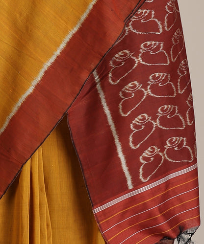 Mustard Handloom Cotton Silk Ikat Saree With Shankh Motif