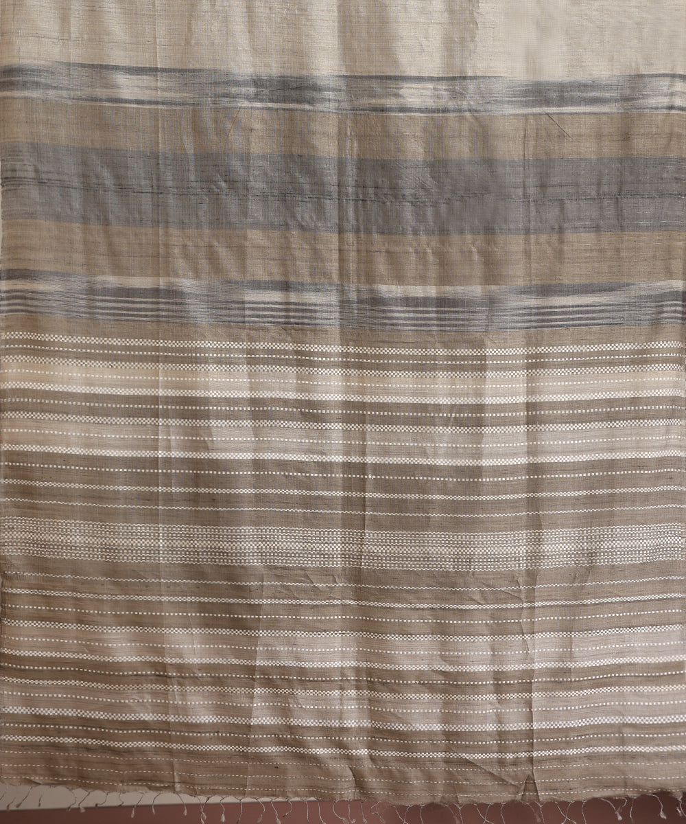 Grey-Charcoal Handloom Tussar Ikat Saree With Gradient Hues