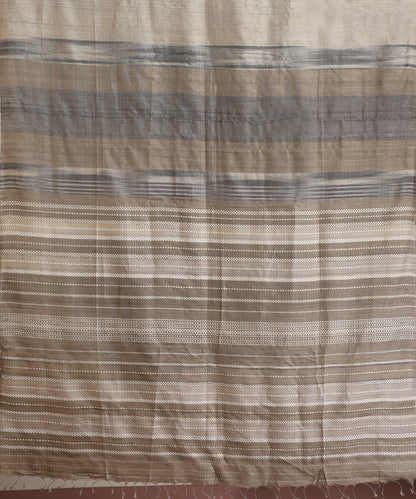 Grey-Charcoal Handloom Tussar Ikat Saree With Gradient Hues