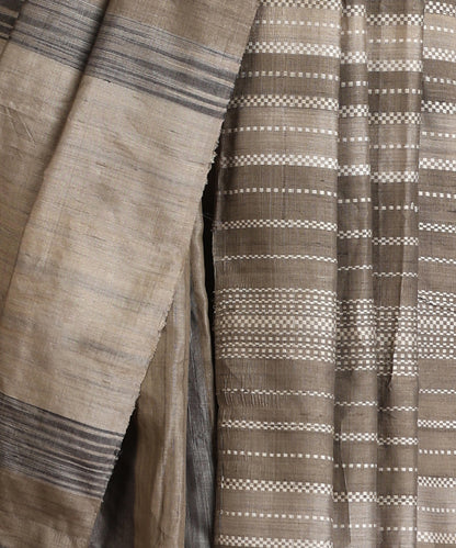 Grey-Charcoal Handloom Tussar Ikat Saree With Gradient Hues