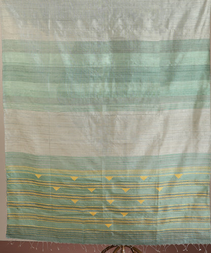 Grey-Green Handloom Tussar Ikat Saree With Gradient Hues