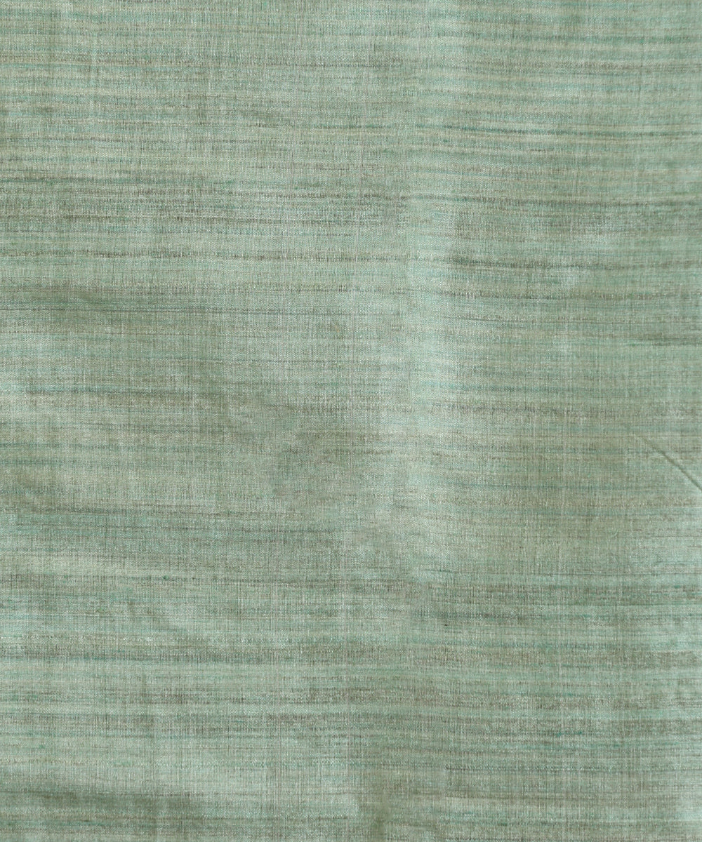 Grey-Green Handloom Tussar Ikat Saree With Gradient Hues