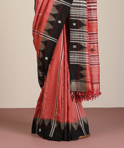 Brick Red Handloom Cotton Tussar Kotpad Ikat Saree