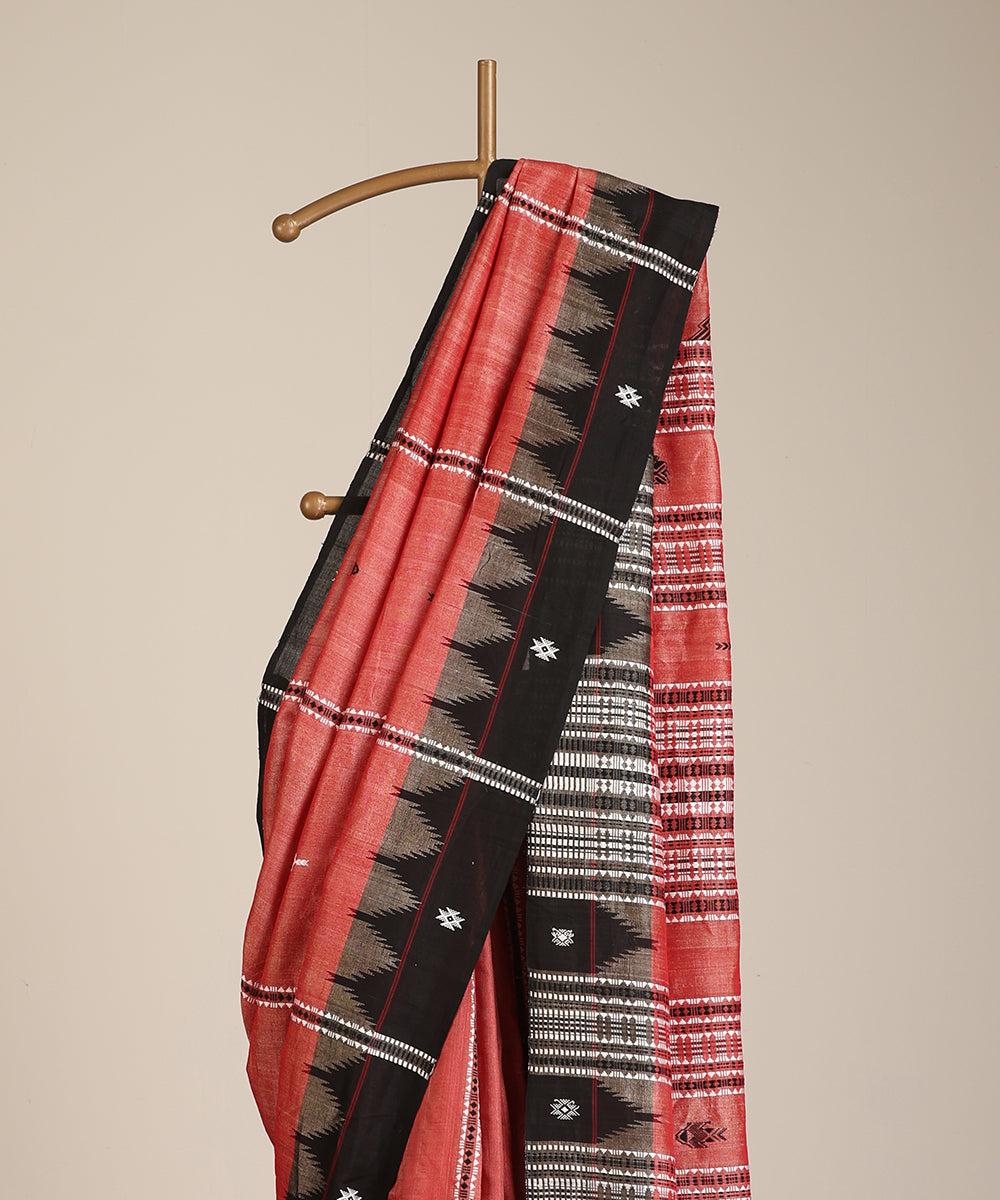 Brick Red Handloom Cotton Tussar Kotpad Ikat Saree