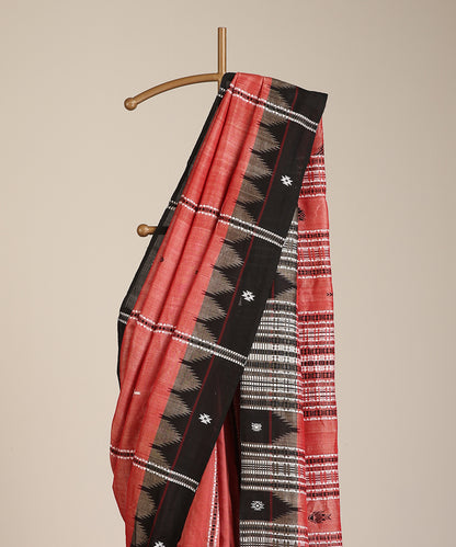 Brick Red Handloom Cotton Tussar Kotpad Ikat Saree