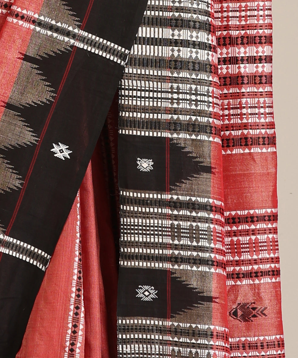 Brick Red Handloom Cotton Tussar Kotpad Ikat Saree