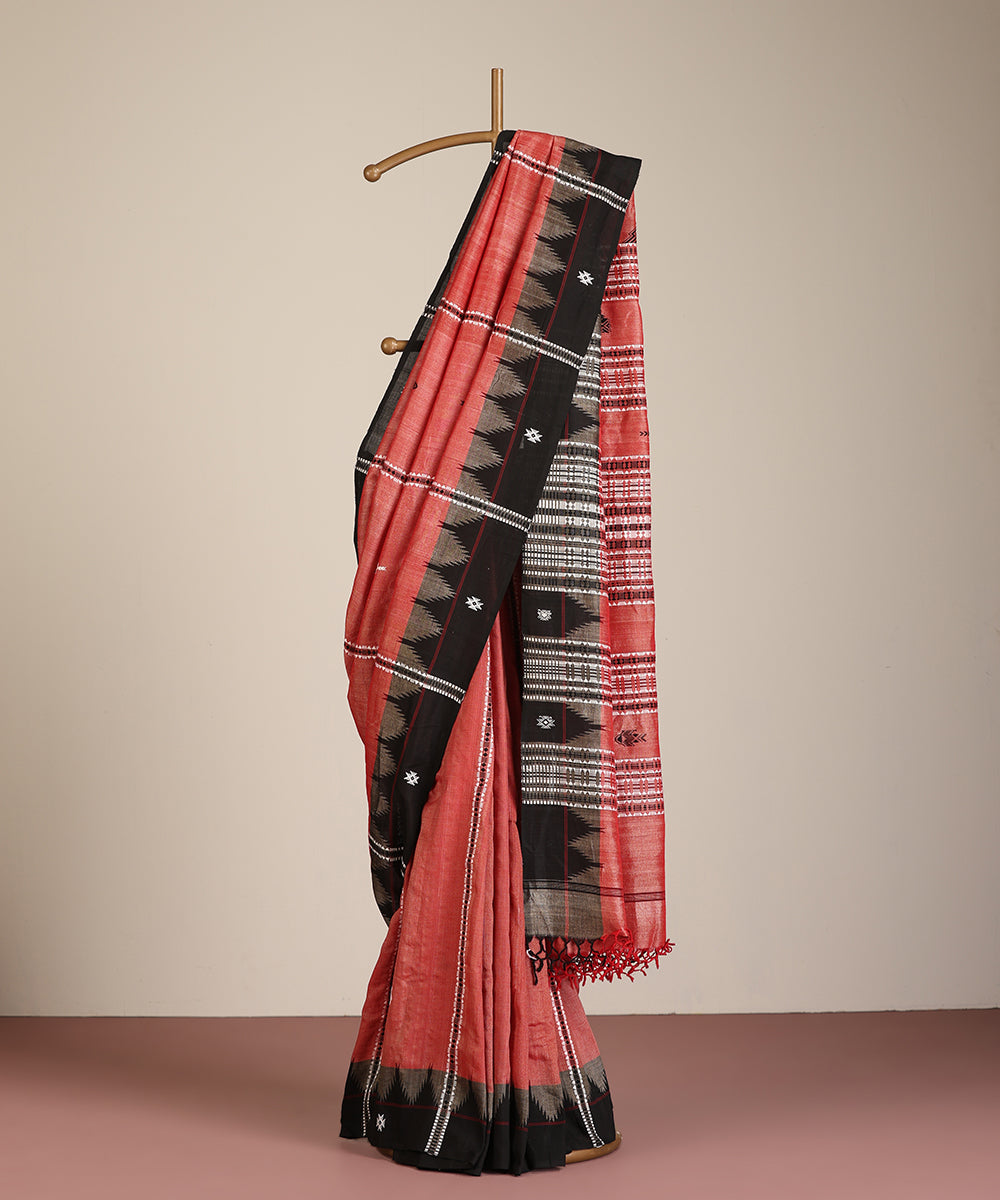 Brick Red Handloom Cotton Tussar Kotpad Ikat Saree