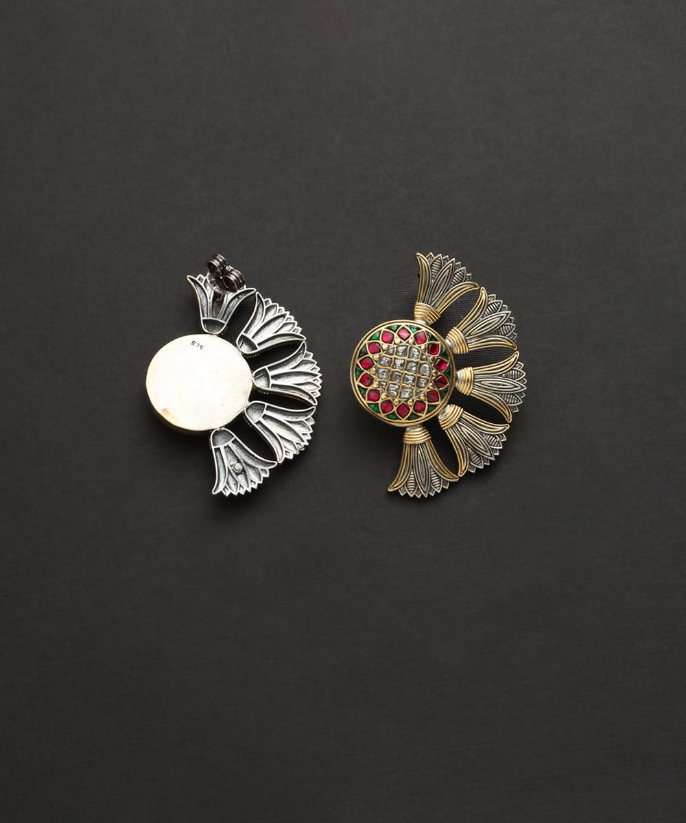 Shruti_Handcrafted_Oxidised_Pure_Silver_Kundan_Earrings_WeaverStory_03