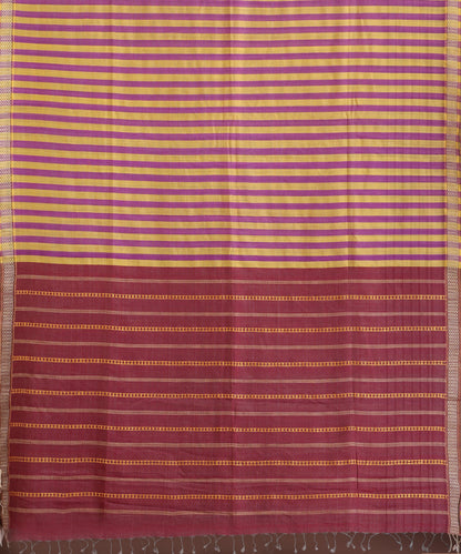 Magenta-Mustard Handloom Striped Tussar Ikat Saree