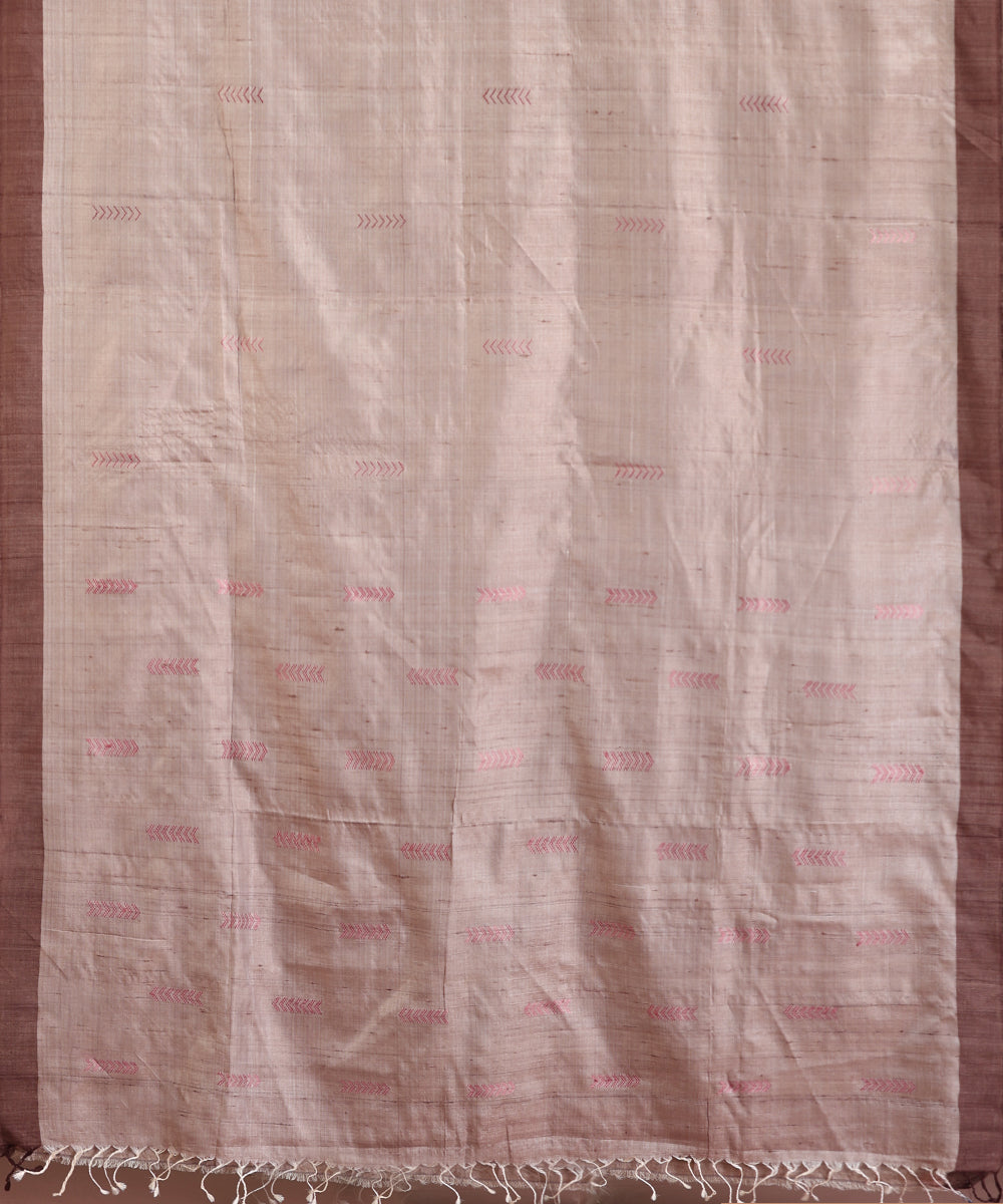 Grey Handloom Tussar Ikat Saree With Chevron Booti Motif
