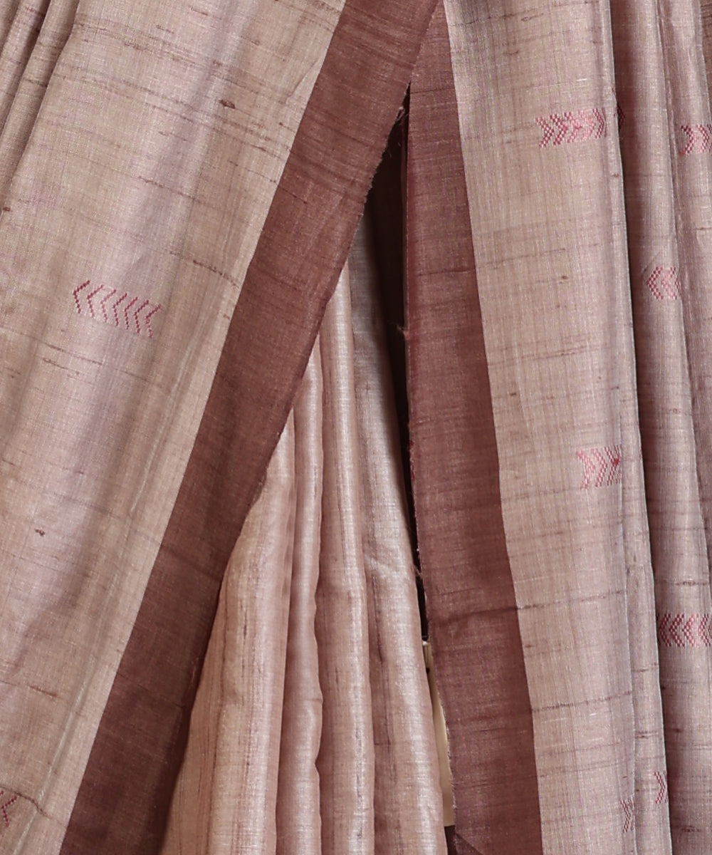 Grey Handloom Tussar Ikat Saree With Chevron Booti Motif