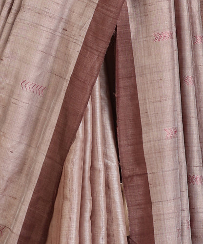 Grey Handloom Tussar Ikat Saree With Chevron Booti Motif