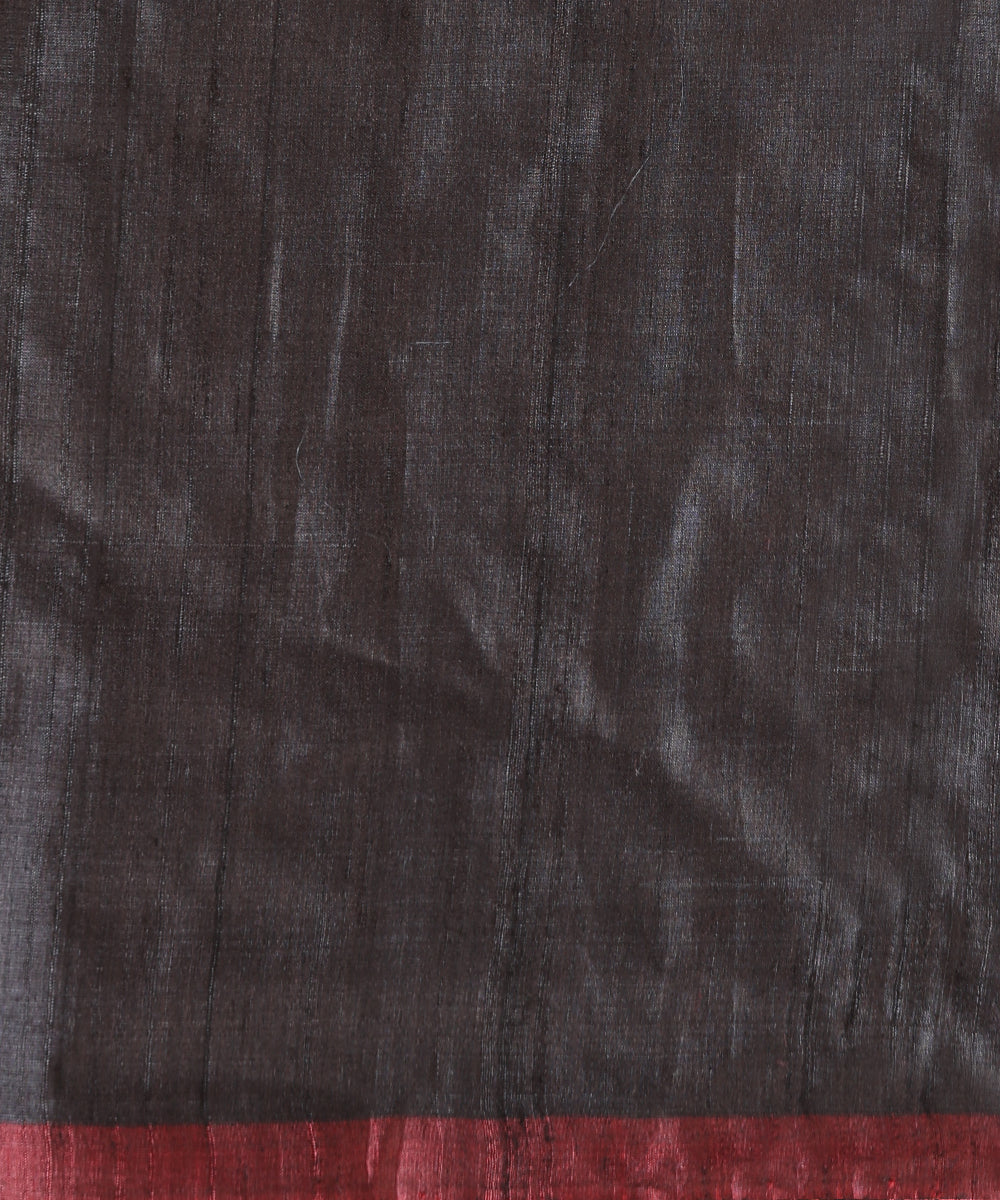 Charcoal-Grey Handloom Bandha Tussar Ikat Saree