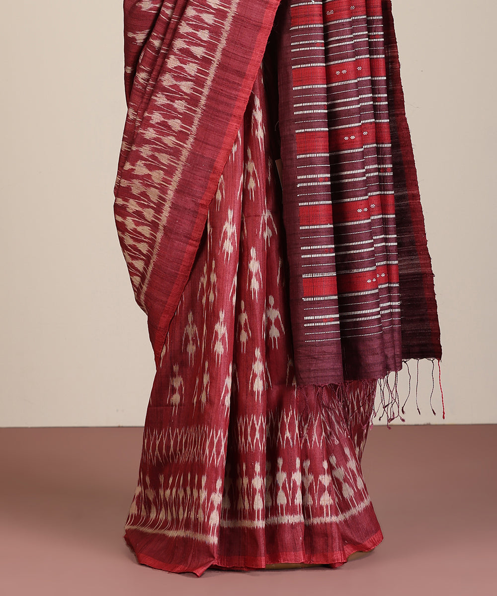 Wine Handloom Bandha Tussar Ikat Saree