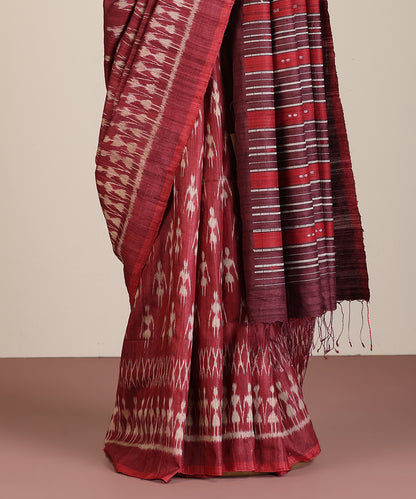 Wine Handloom Bandha Tussar Ikat Saree