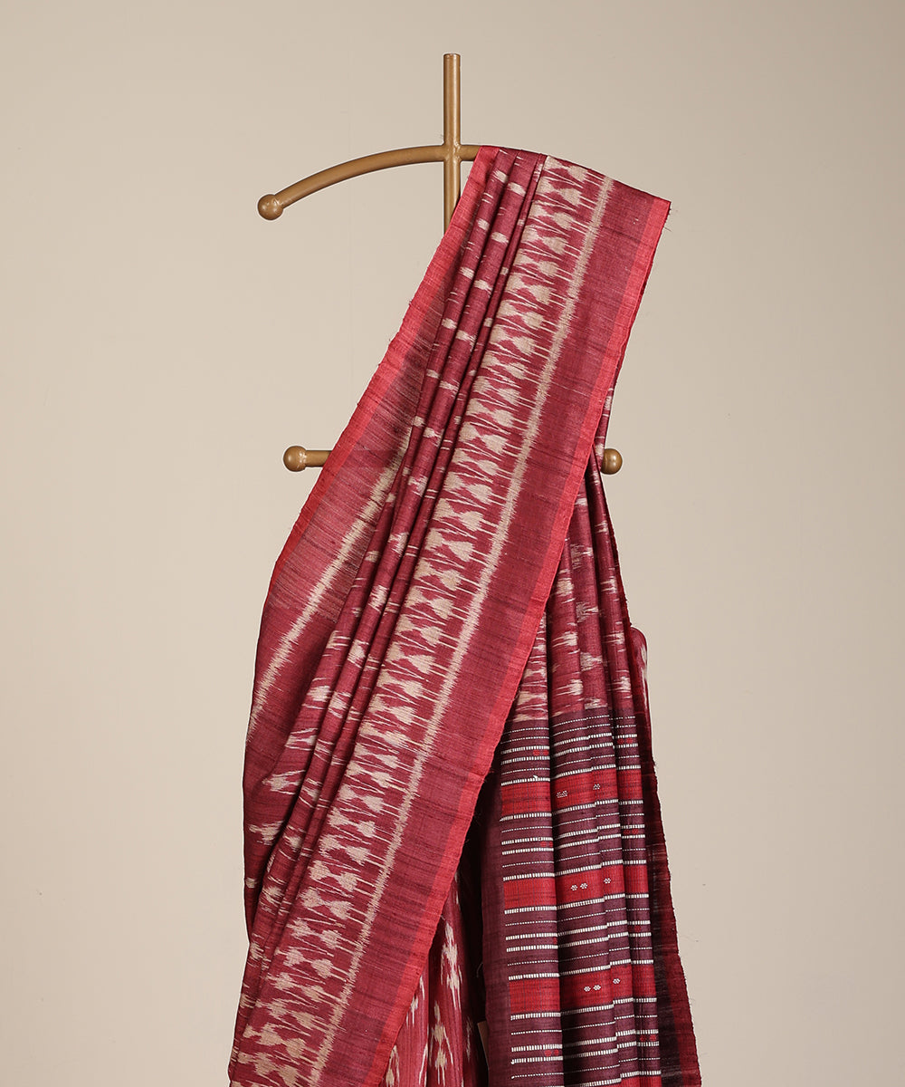 Wine Handloom Bandha Tussar Ikat Saree