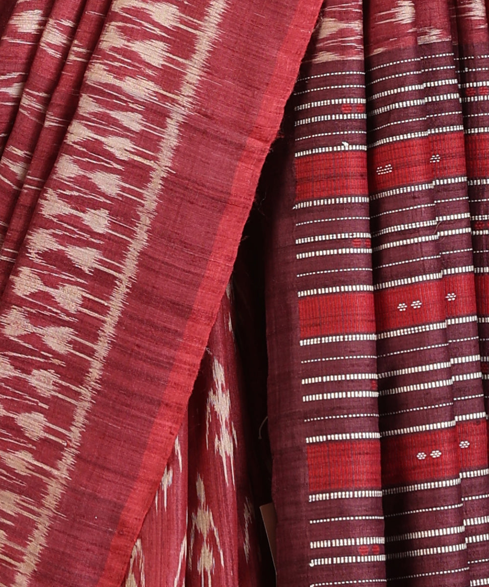 Wine Handloom Bandha Tussar Ikat Saree