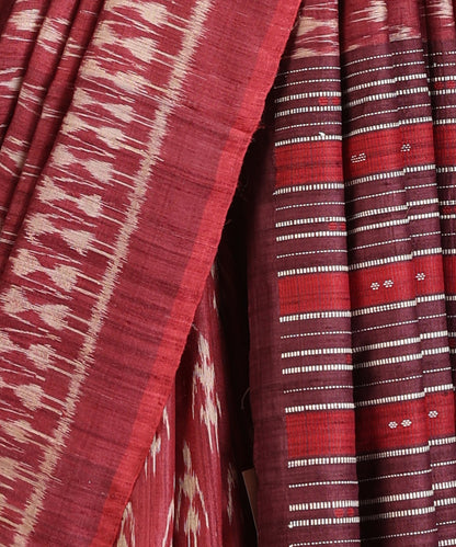 Wine Handloom Bandha Tussar Ikat Saree