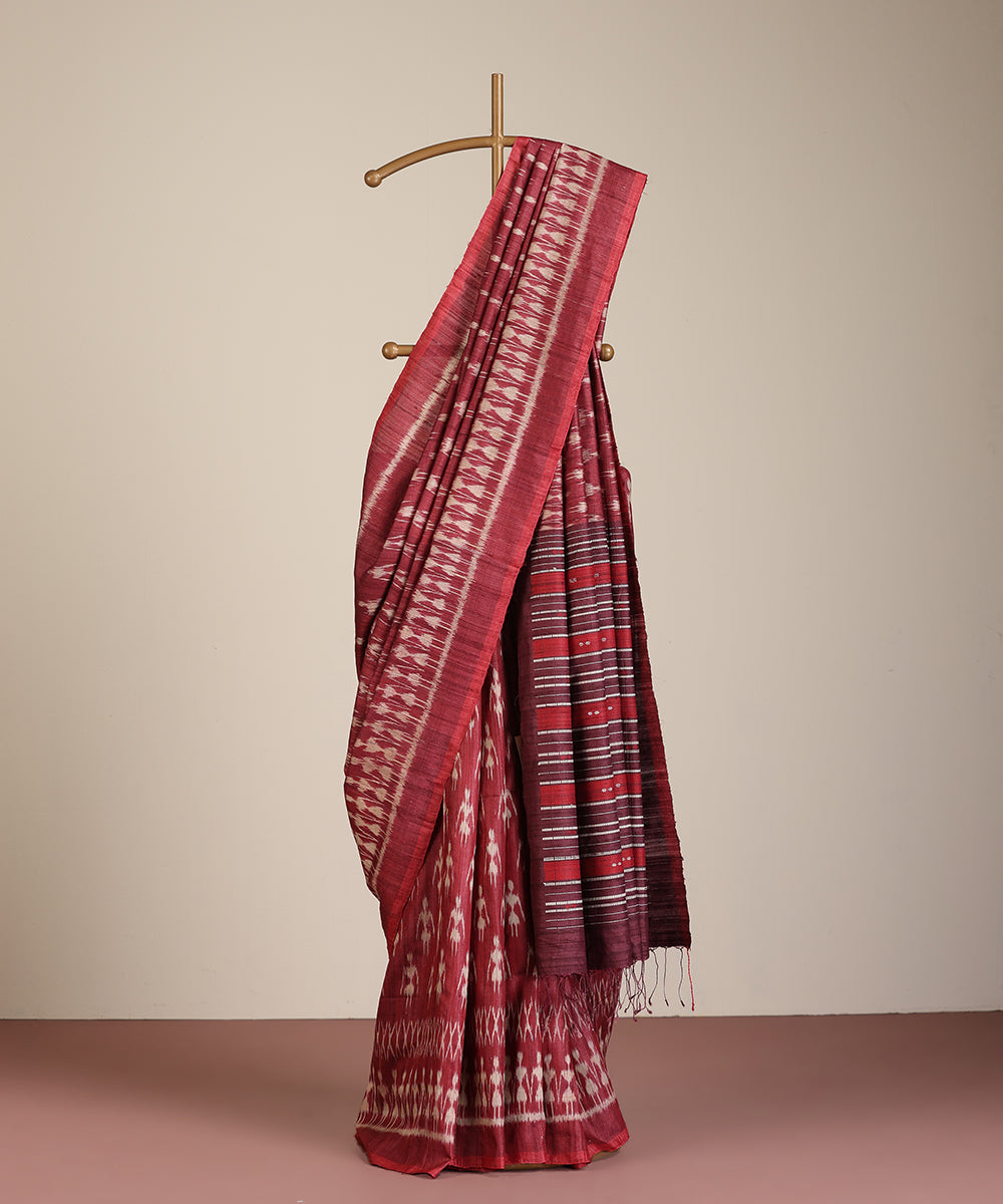 Wine Handloom Bandha Tussar Ikat Saree