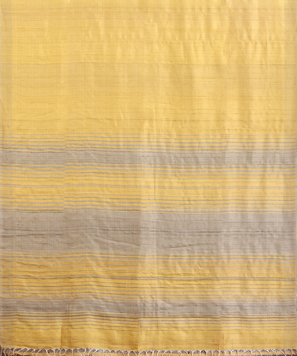 Light Mustard Grey Handloom Tussar Ikat Saree