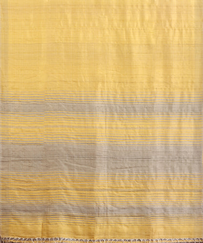 Light Mustard Grey Handloom Tussar Ikat Saree