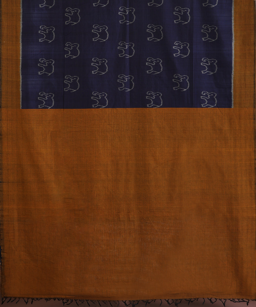 Blue Handloom Cotton Hathi Motif Ikat Saree