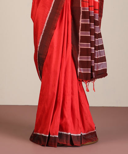 Red Handloom Cotton Silk Ikat Saree