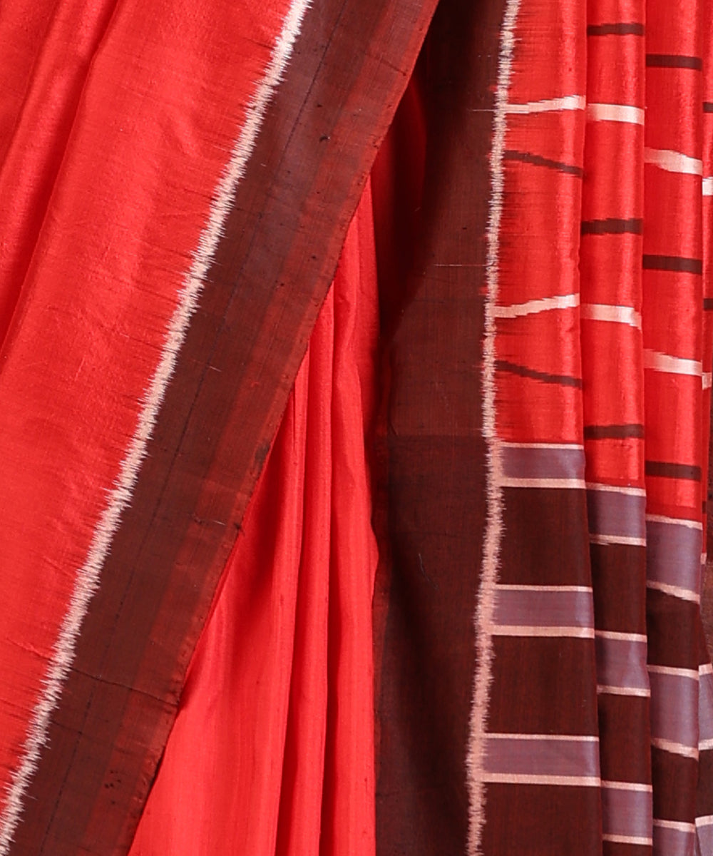Red Handloom Cotton Silk Ikat Saree
