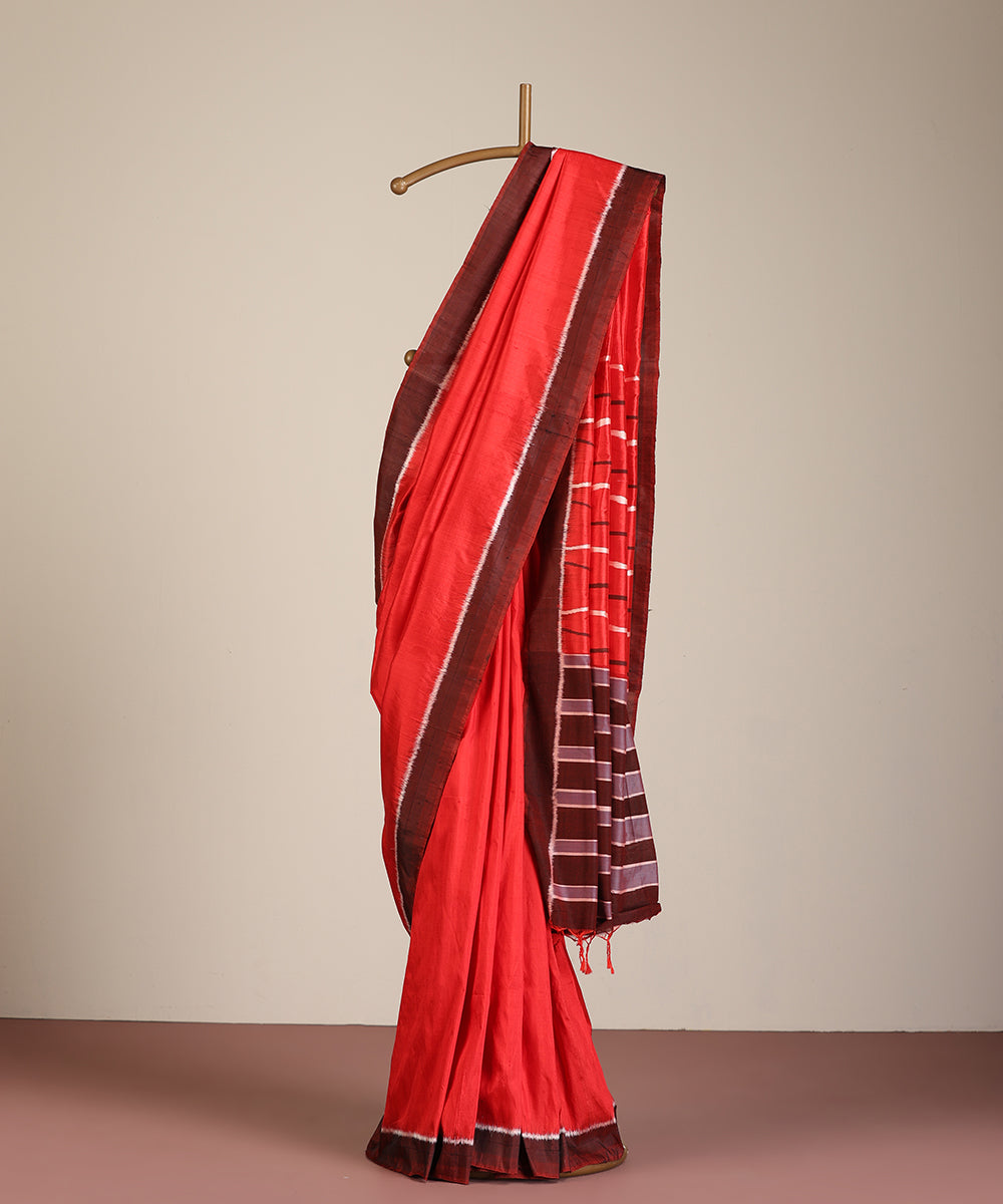 Red Handloom Cotton Silk Ikat Saree