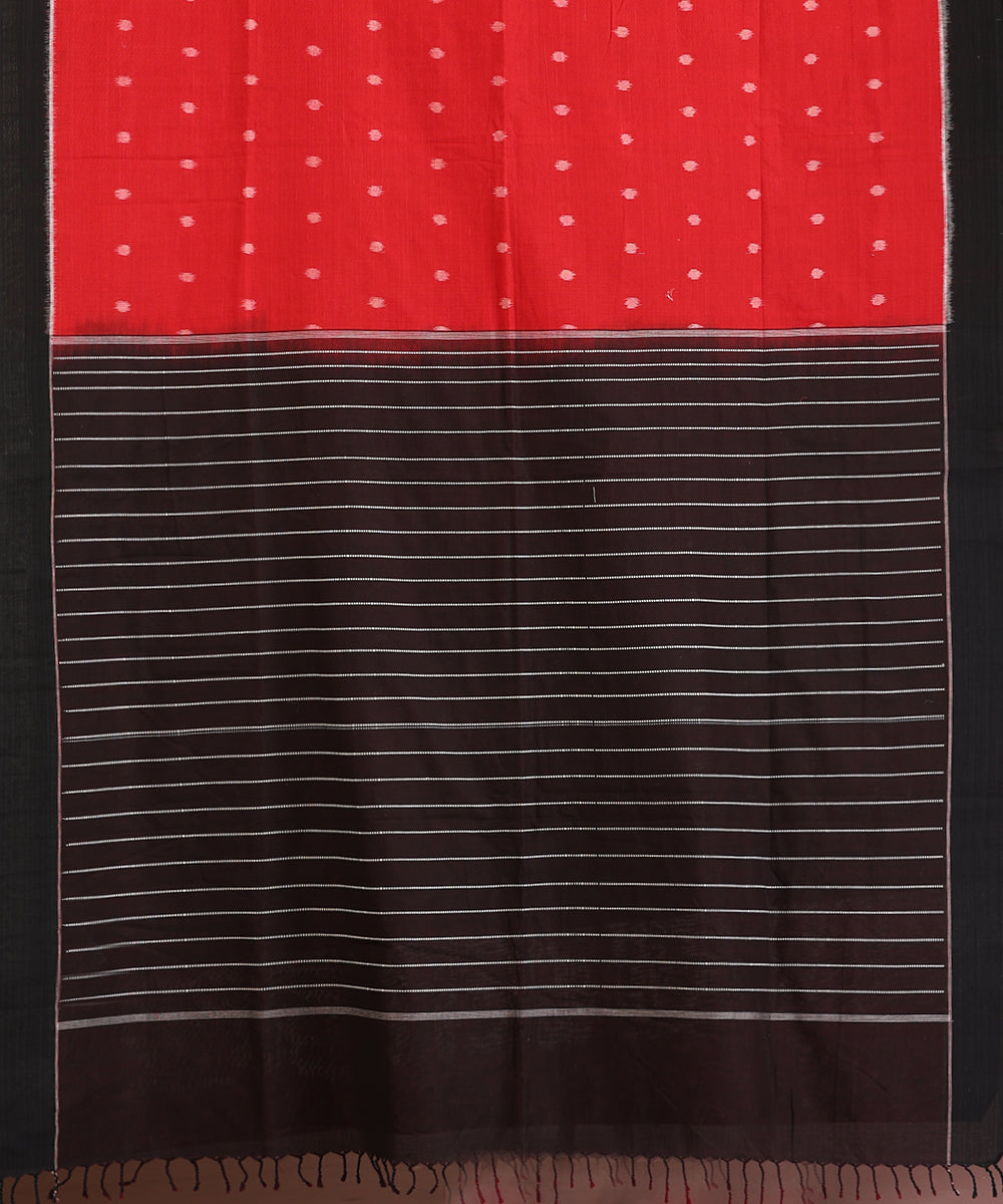 Red Hanndloom Cotton Polka Motif Ikat Saree