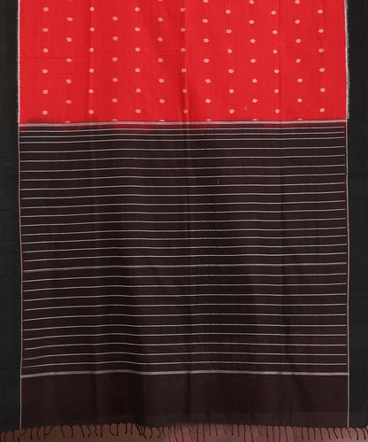 Red Hanndloom Cotton Polka Motif Ikat Saree