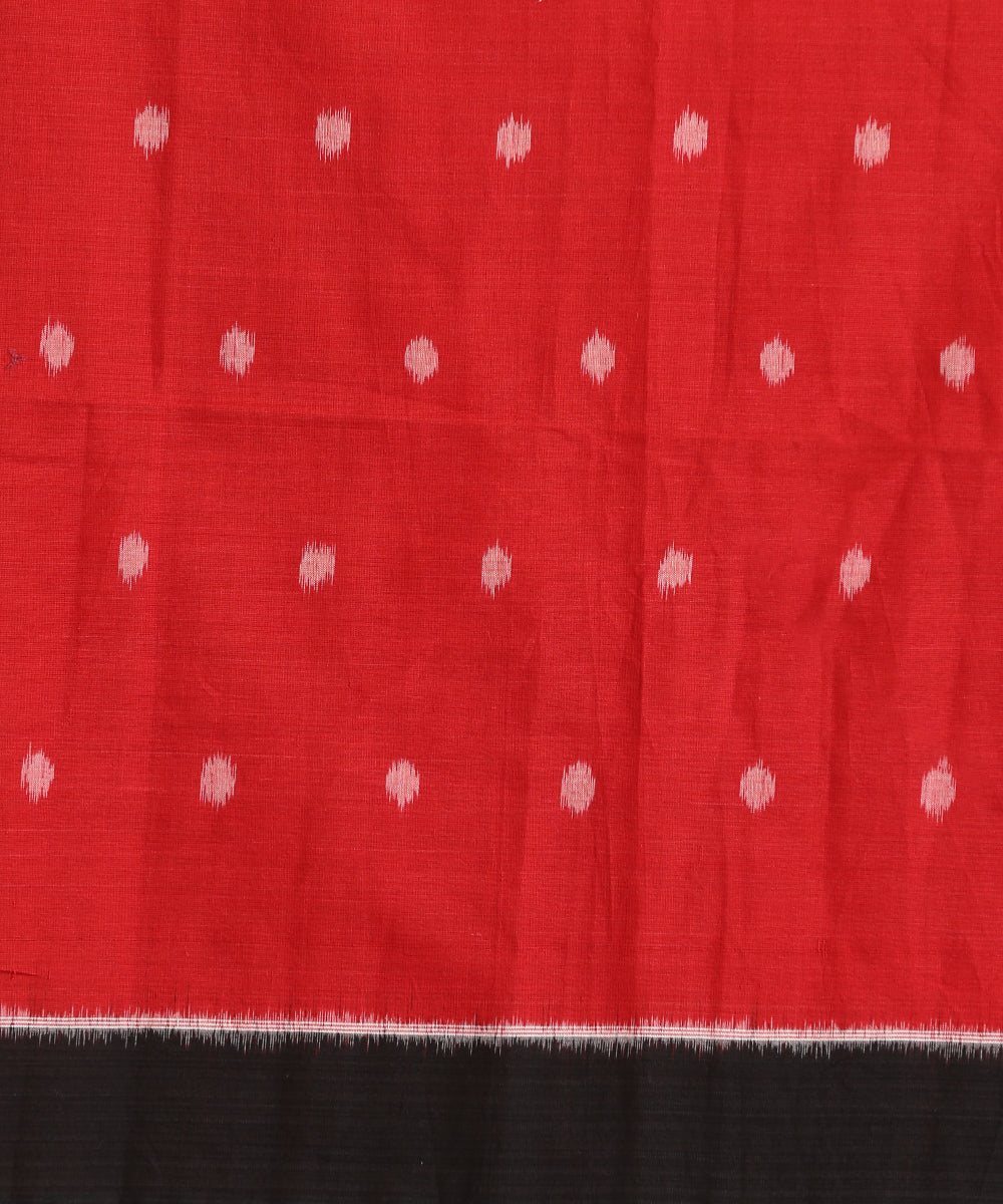 Red Hanndloom Cotton Polka Motif Ikat Saree